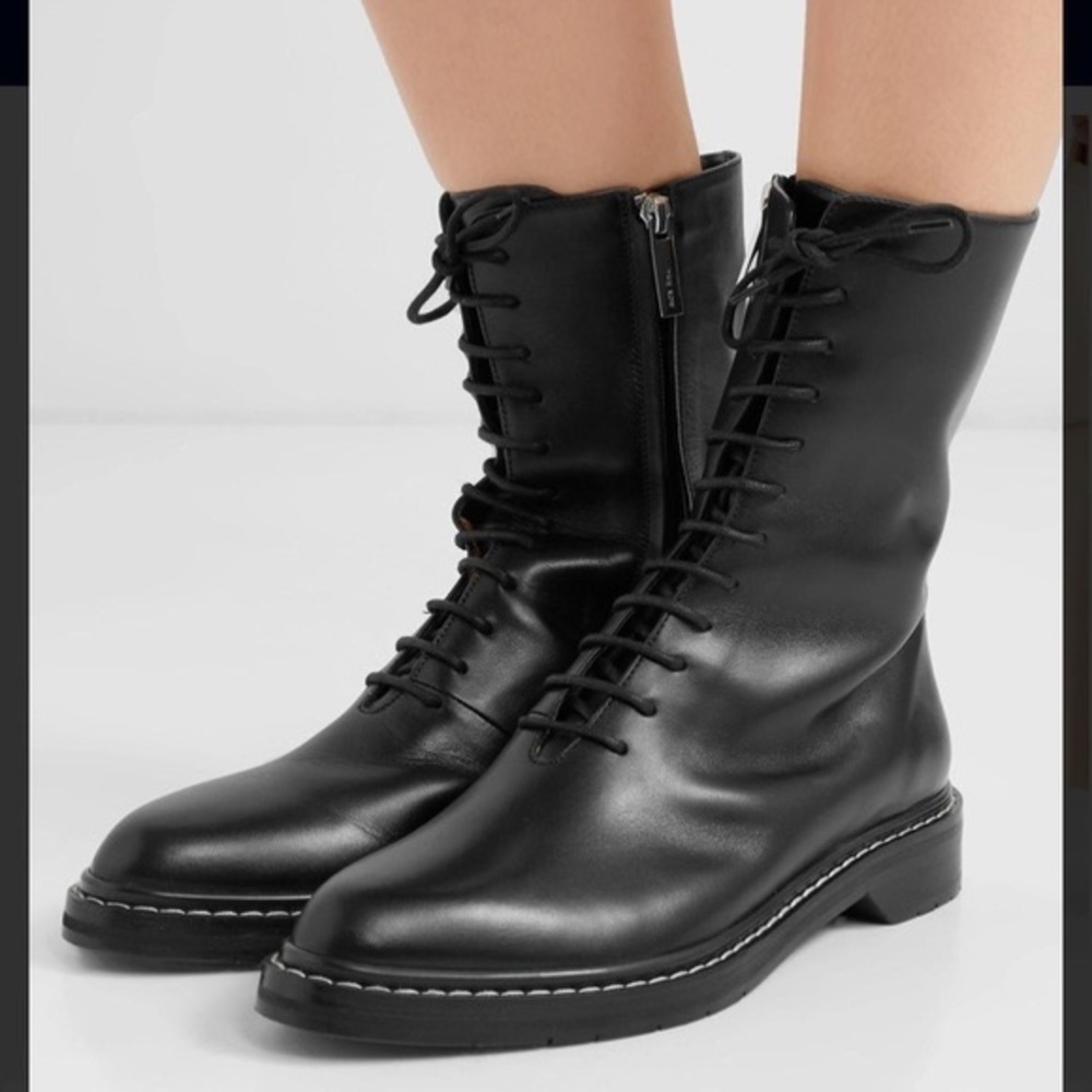 The Row Fara leather lace up bootie black size 38